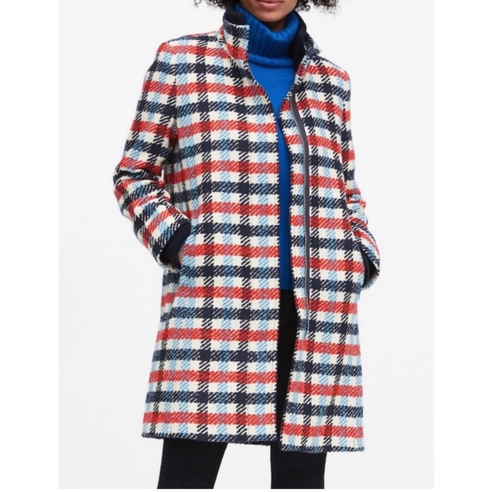 NWT BANANA REPUBLIC Italian Plaid Stadium Coat Size XL Wool Bold Check Academia